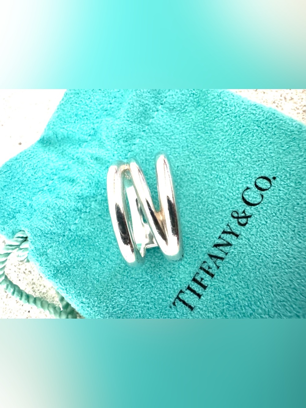 TIFFANY & CO. Elsa Peretti Wave Ring Sterling Silver 925 Size 7.5 - Picture 3 of 7